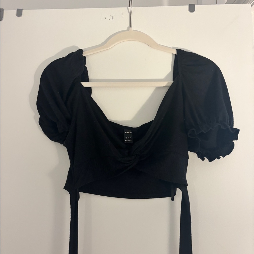 SHEIN Black Crop Top with Elegant Design